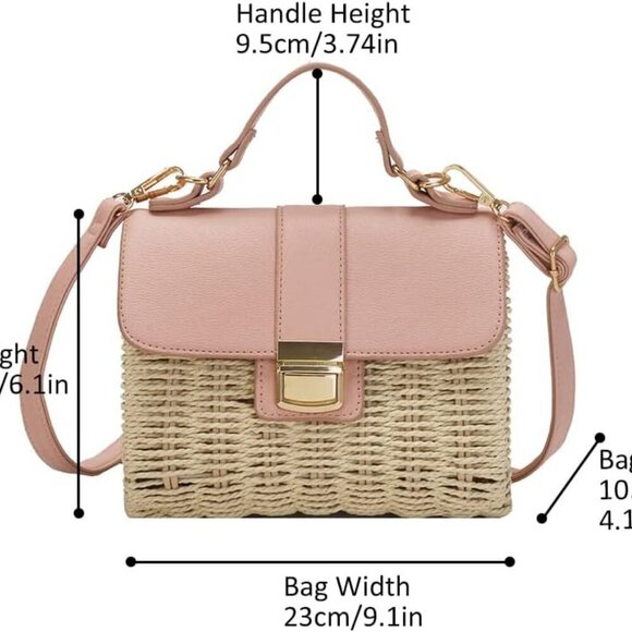 Small Straw Crossbody Bag Women Rattan Woven Top Handle Summer Beach Purse - Picture 2 of 7